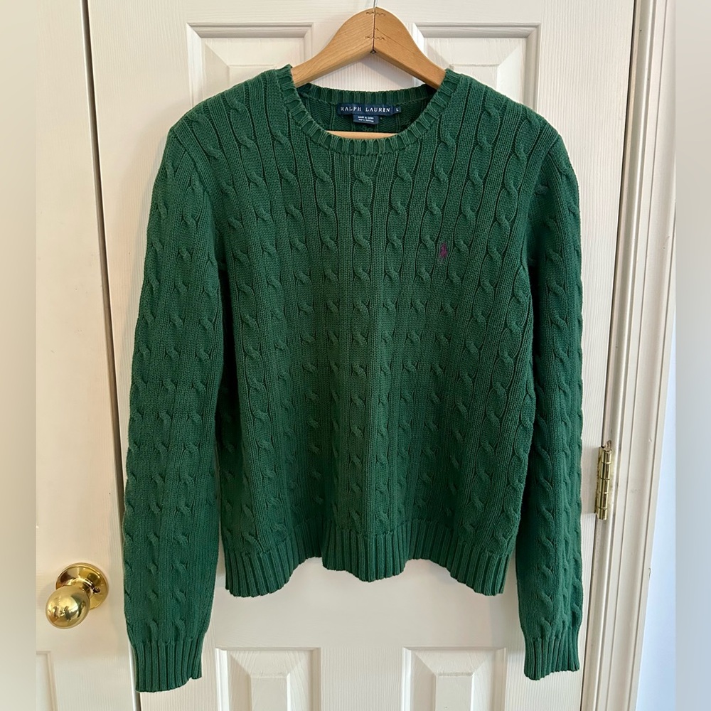 Ralph Lauren Green Cable Knit Crewneck Sweater